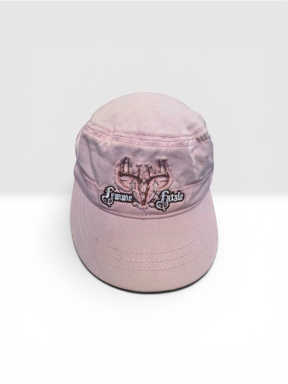 Vintage y2k pink distressed military-style cap